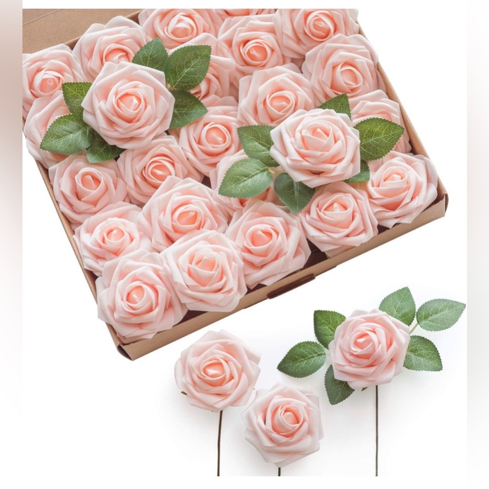 Ling'sMoment Artificial Flowers 50Pcs Pink Roses Decor w/Stems,3"DIY Foam Floral